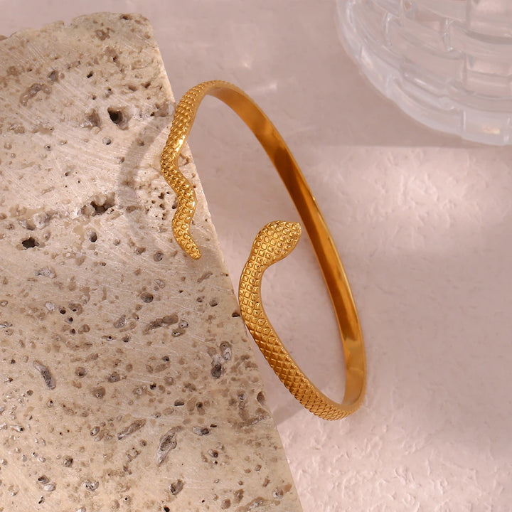 Stainless Steel Real Gold Plated Bracelet For Women "Snake"