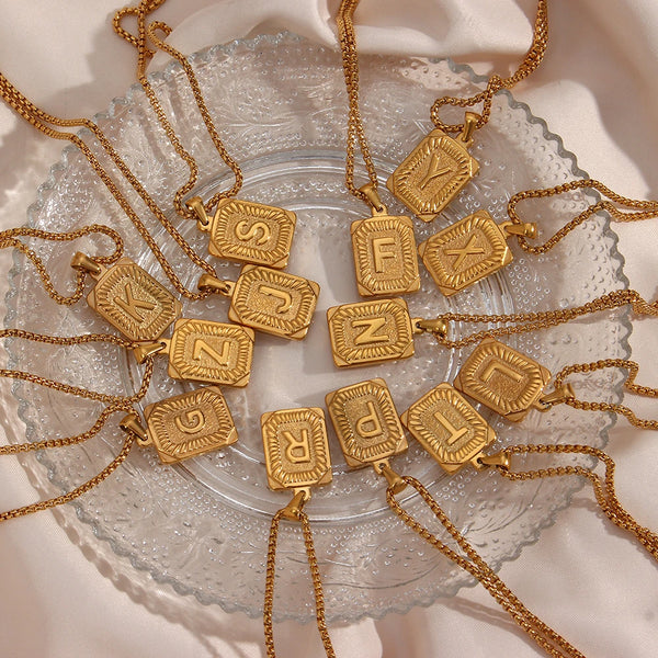 Square Gold Pendant - Letter Necklace