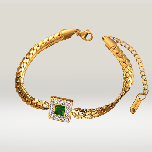 Square Green,Black Zircon316L Stainless Steel Bracelet