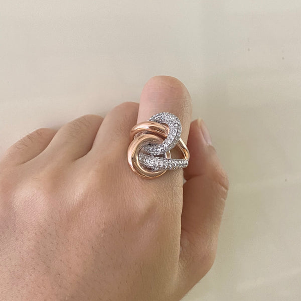 Bague en argent sterling 925 plaquée deux tons avec zircon 