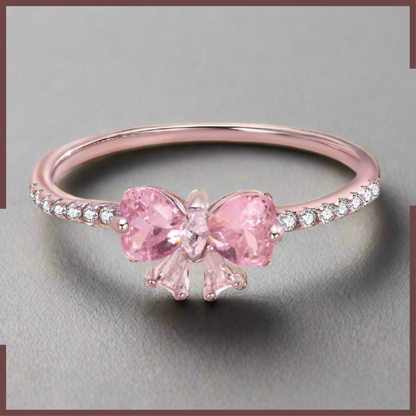 925er-Sterlingsilber Damenring – Süßer rosa Zirkon-Bogenknoten