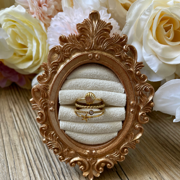Goldene Ring-Kollektion im Boho-Stil – Muschel, Stern & Zirkonia – Set aus Edelstahl