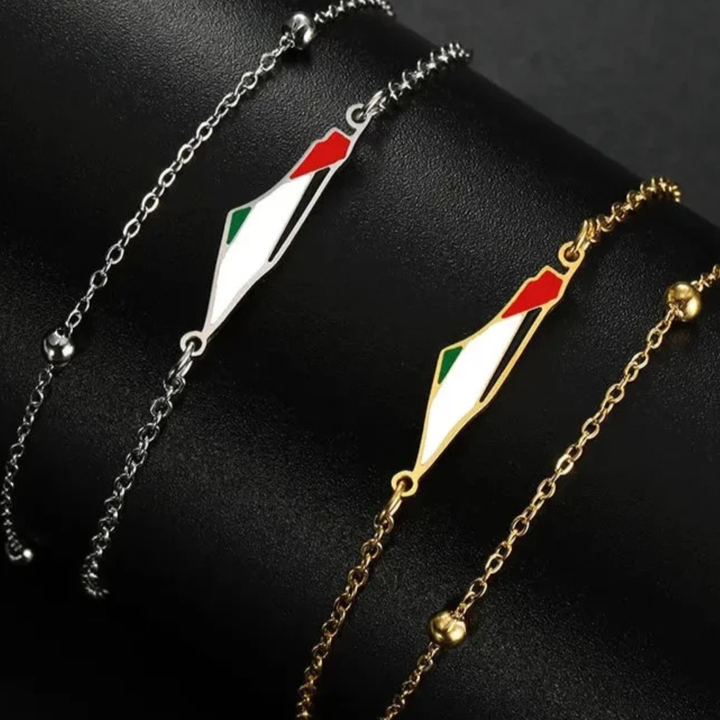 Doppelschichten Palästina Karte Armband - Edelstahl Schmuck für Frauen | Charm-Armband