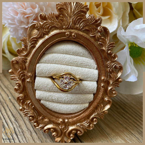 Minimalistischer 3-teiliger Ring mit Zirkon – Gerippte Blume, Edelstahl, Stapelbar