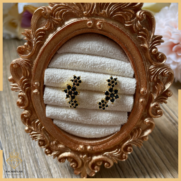 Elegante Gold-Ohrringe mit schwarzem Zirkon – 925 Sterling Silber Ohrstecker für Damen