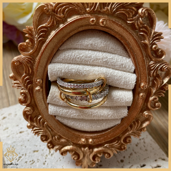 Zweifarbiger Edelstahl-Ring im INS-Stil – Stapelbarer Trendring mit vier Elementen, hypoallergen & modern