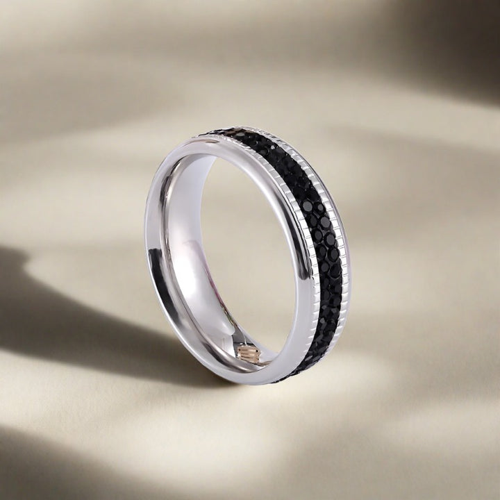 Hohe Qualität Edelstahl Doppel Kreis Schwarz Zirkon Ring 