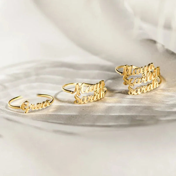 Personalised Custom Double Names Ring Gold