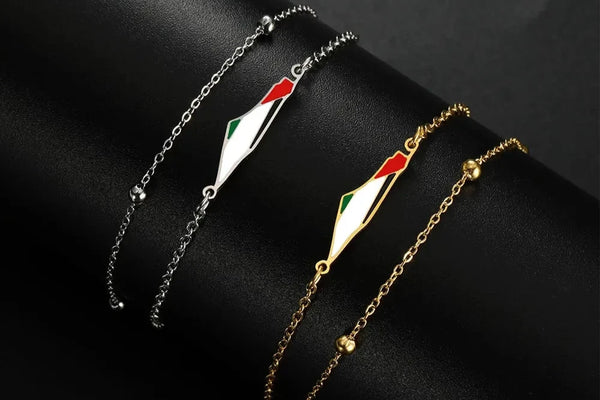 Doppelschichten Palästina Karte Armband - Edelstahl Schmuck für Frauen | Charm-Armband