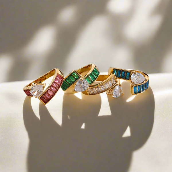 hochwertige bunte glänzende Zirkonia Edelstahl Gold Farbe Luxus Ring 18k plattiert
