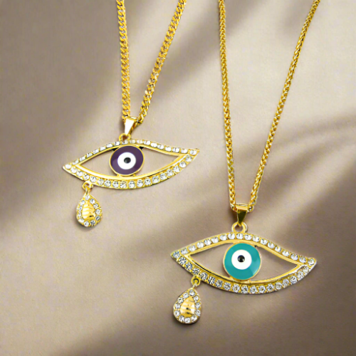 Evil Eye Pendant 21k Gold Plated With Cubic Zircon Cuban Link Pendants