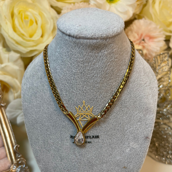 Vergoldete Schlangenkette mit Pferdeauge Wassertropfen Zirkon – Damen Halskette