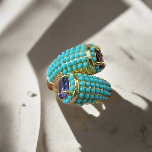 Blue Micro Paves Beads Double Head Purple Zircon Ring