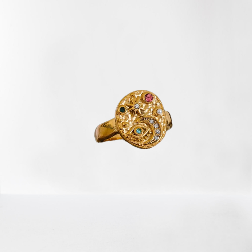 Star Moon Eye  Ring Colorful  Zirconia 18K Gold Color