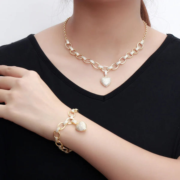 Neues Design Luxus herzförmige Set Armband Halskette |Zirkon Schmuck Set