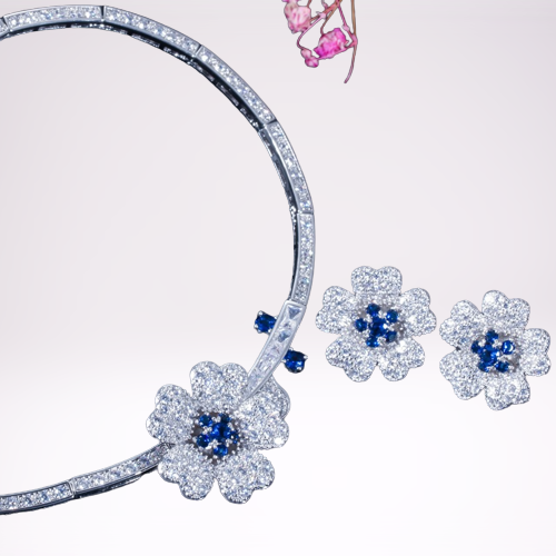 Kristallrote Rosenblüten-Halskette und Ohrringe-Schmuckset „Jasmin“ 