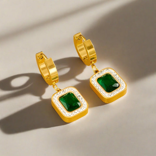 Square Green Zircon Crystal Earrings