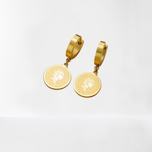 Earrings Stainless Steel Elizabeth Coin Round