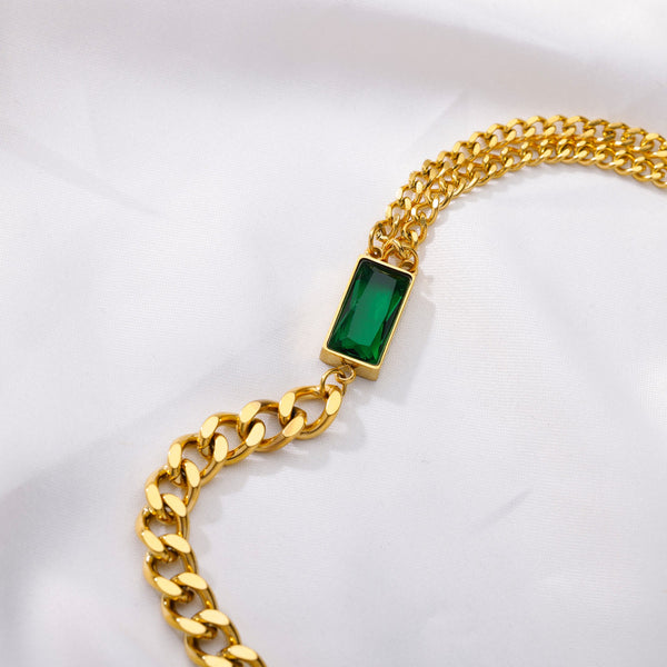 Armband Cuban Chain mit quadratischem grünen Zirkon