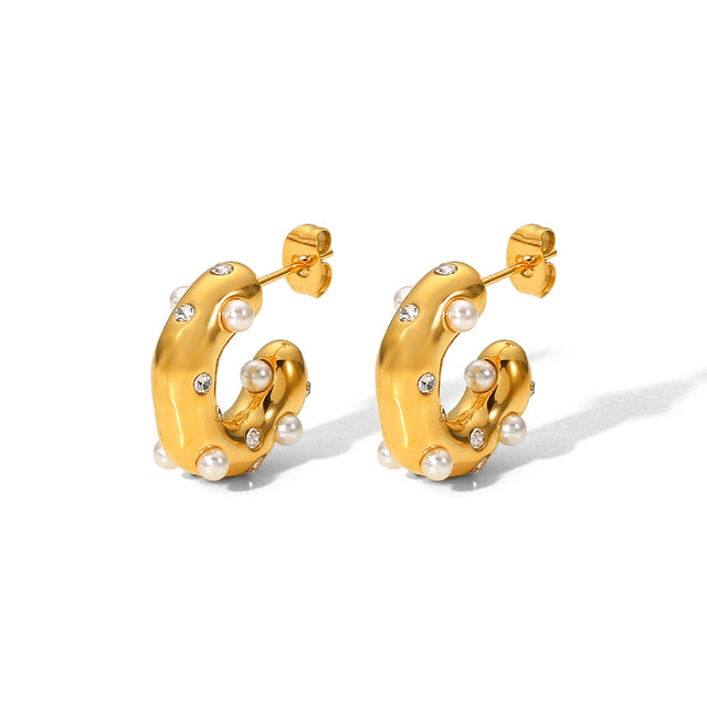 Shaped Hammer Shiny Zircon CC Shape Hoop Earrings