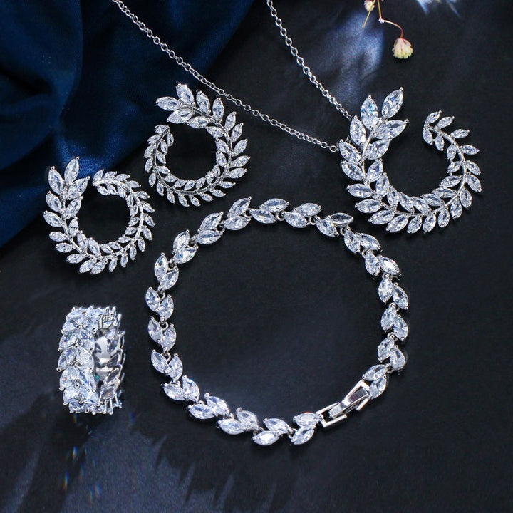 4 Pcs Leaf Shape Necklace Earring Bracelet and Ring Sets "Ramazzotti"