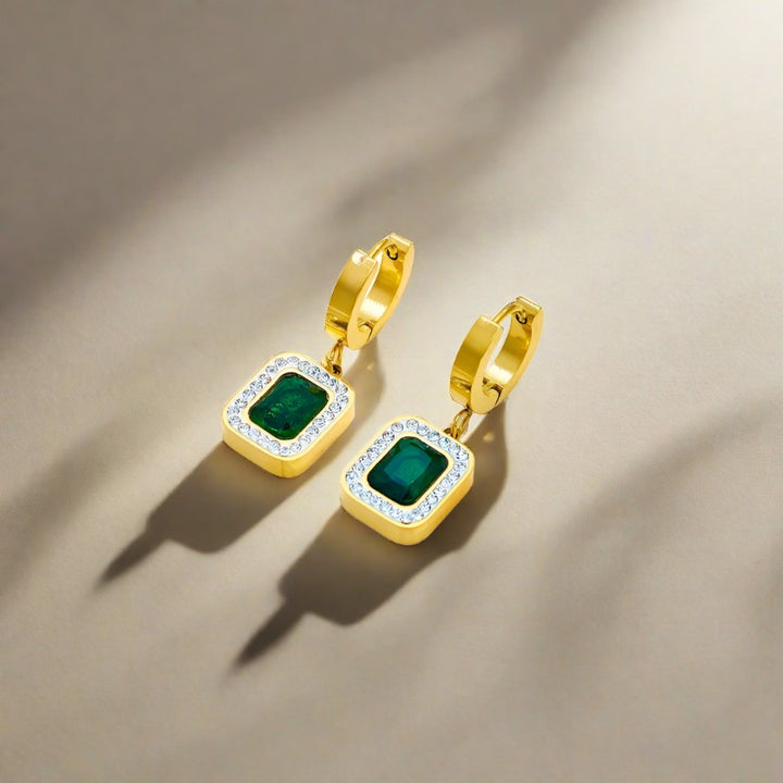 Square Green Zircon Crystal  Earrings 