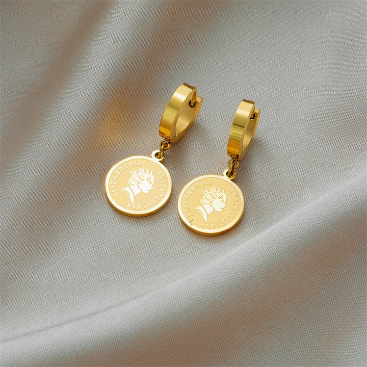 Earrings Stainless Steel Elizabeth Coin "Round"