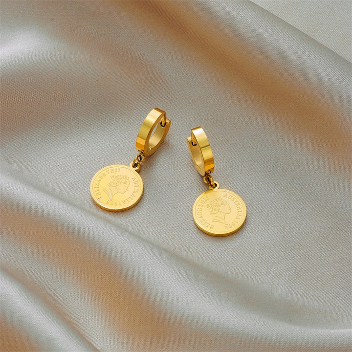 Earrings Stainless Steel Elizabeth Coin "Round"