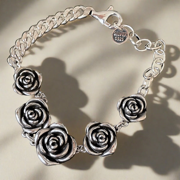 Vintage Punk Rose Flower Chain Bracelet 