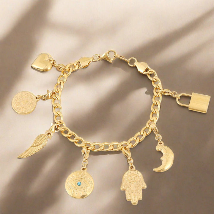 Portrait Coin Heart Angel Wings Palm Lock Charm Bracelets 